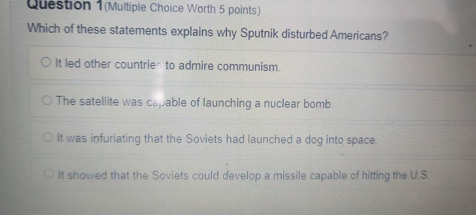 Solved: Question 1(Multiple Choice Worth 5 points) Which of these ...