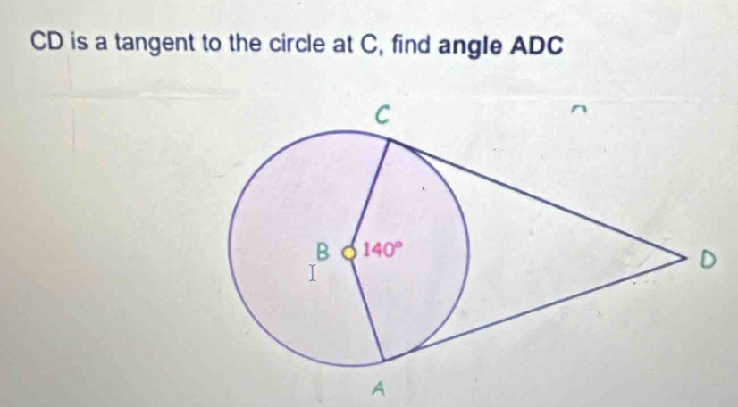 CD is a tangent to the circle at C, find angle ADC