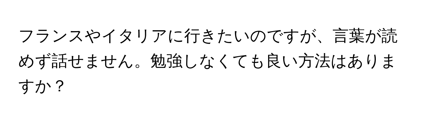 フランスやイタリアに行きたいのですが、言葉が読めず話せません。勉強しなくても良い方法はありますか？