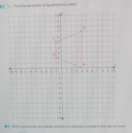 (1)Find the perimeter of quadrilateral LMNO.