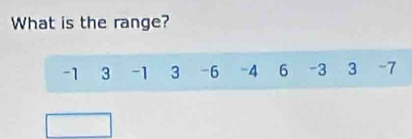 What is the range?
-1 3 -1 3 -6 -4 6 -3 3 -7