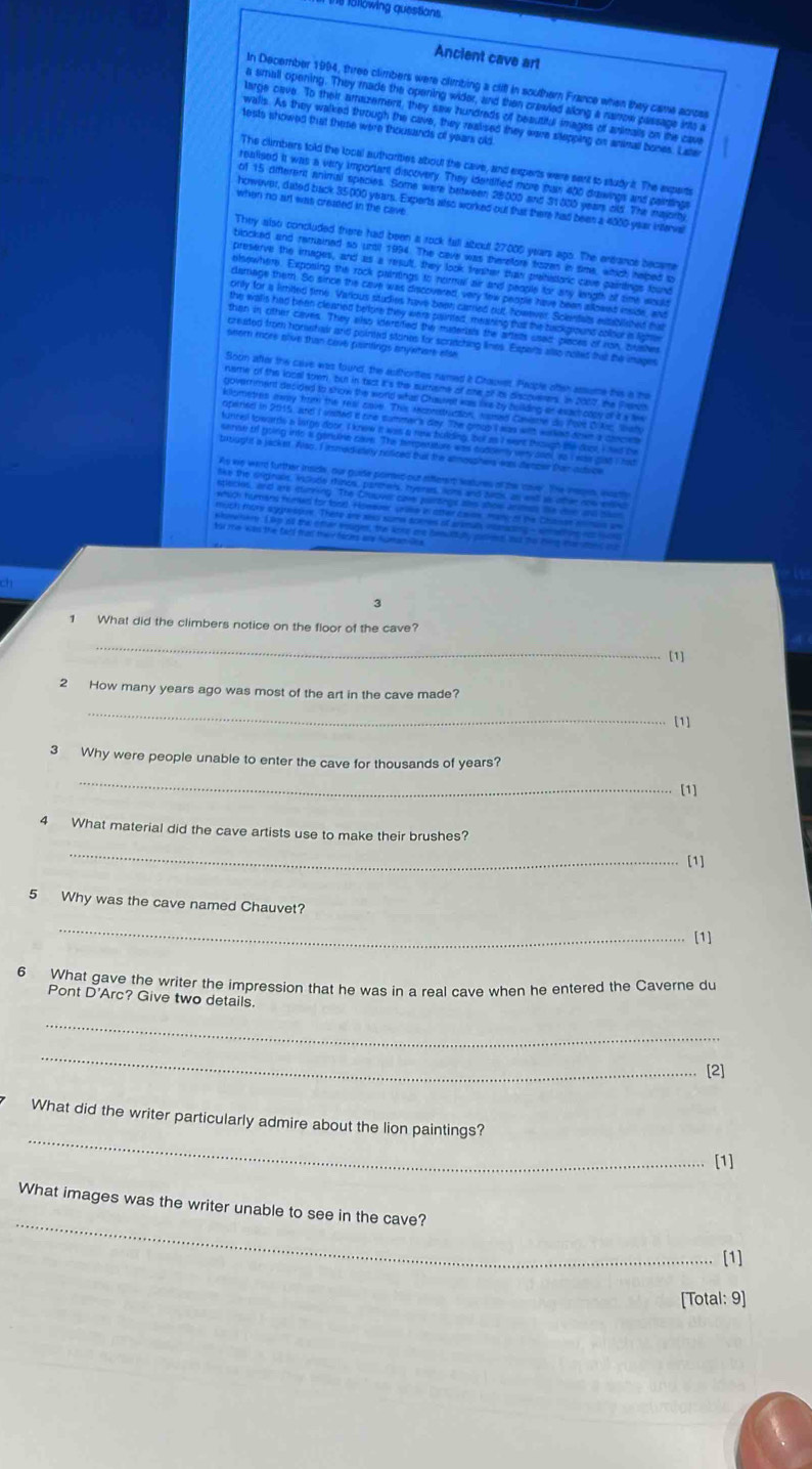 تم الحل: 15flowing questions Ancient cave ar! In December 1994, three ...