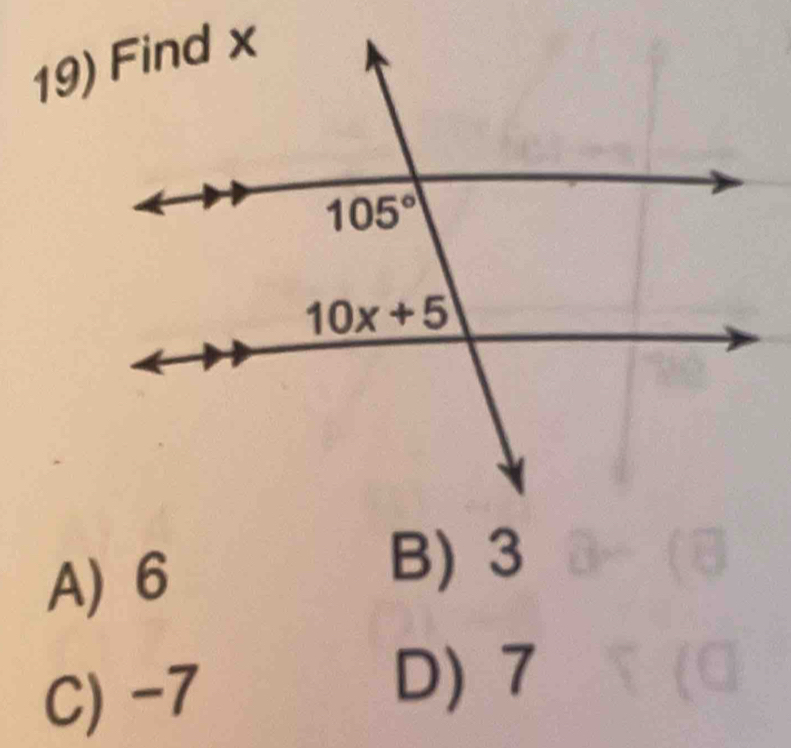 A)6
B) 3
C) -7
D) 7