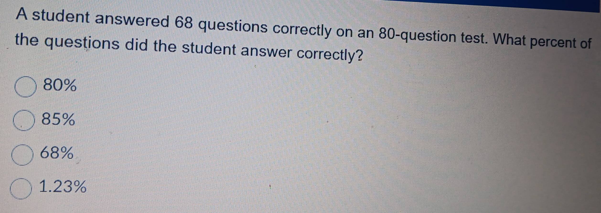Solved: A student answered 68 questions correctly on an 80 -question ...