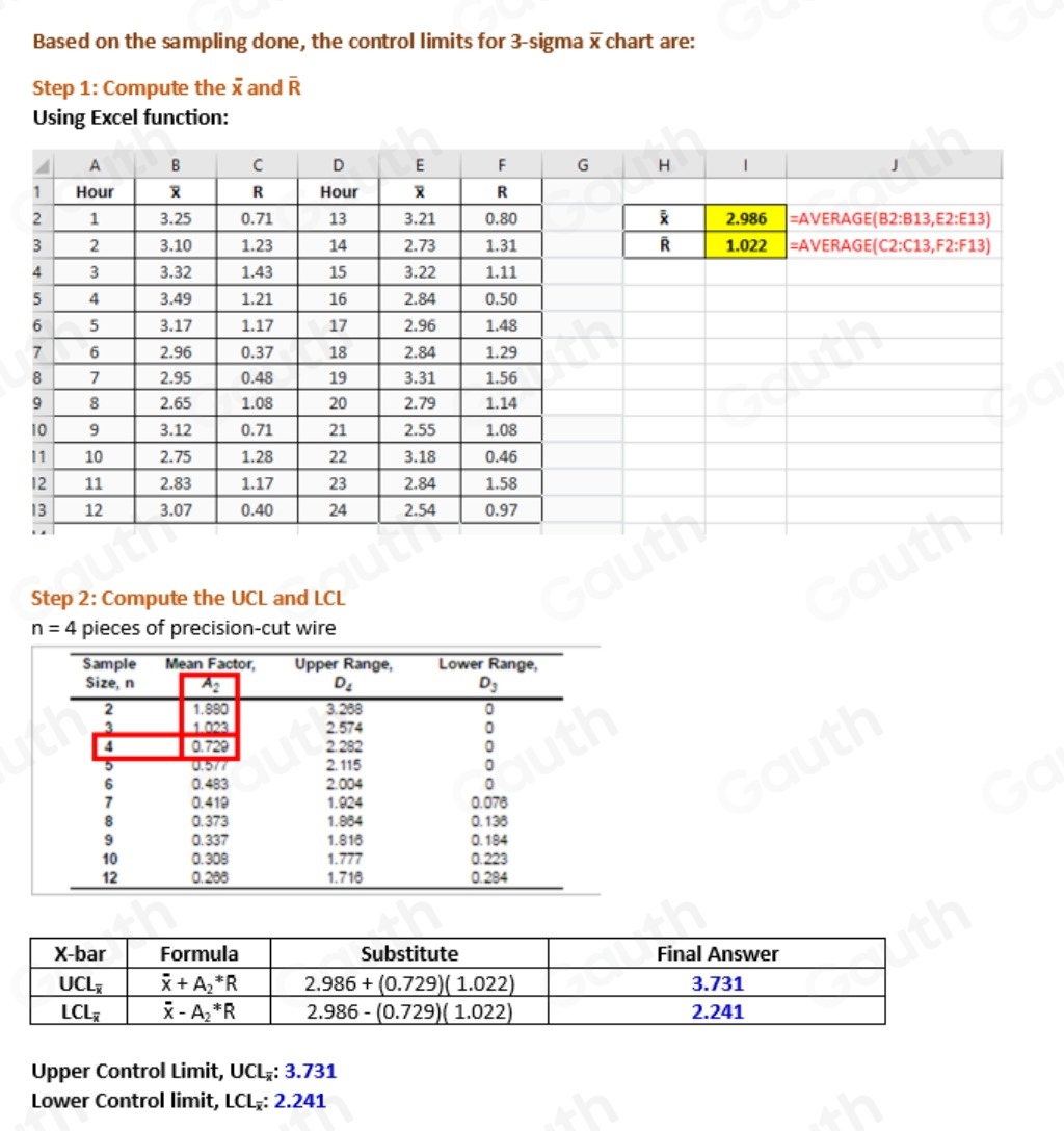 Solved: Refer to Table S6.1 - Factors for Computing Control Chart ...