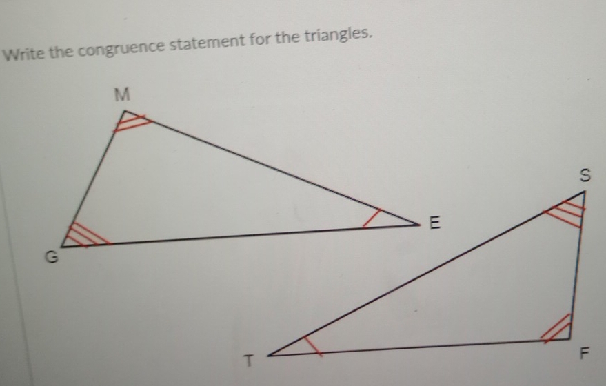 Write the congruence statement for the triangles.