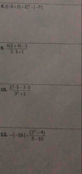 [(-5+1)/ 2]^3-|-7|
8. 
10. 
12.