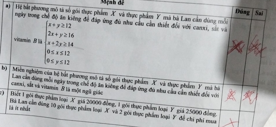 Mệnh đề
a)  
b)
c)
í mua