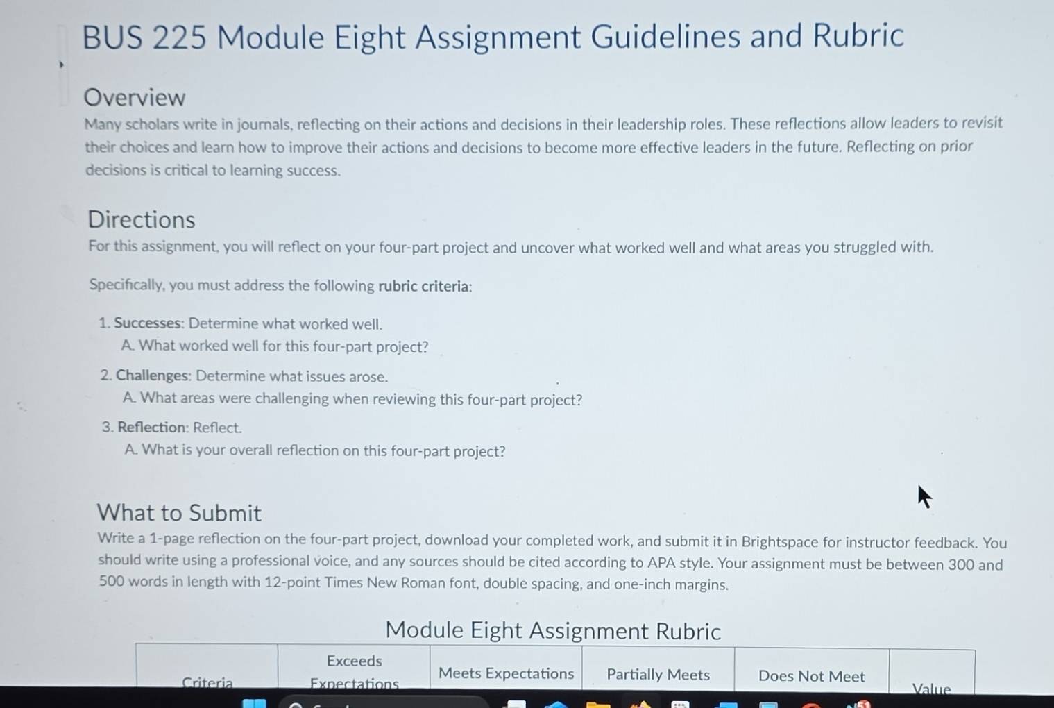Solved: BUS 225 Module Eight Assignment Guidelines and Rubric Overview ...