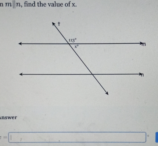 m||n , find the value of x.
nswer
c=□°