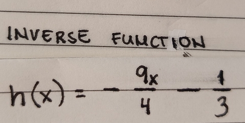 INVERSE FUMCTION
h(x)=- 9x/4 - 1/3 