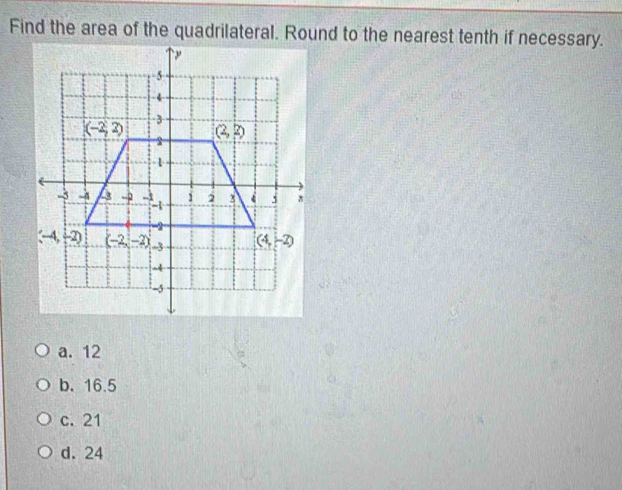 a. 12
b. 16.5
c. 21
d. 24