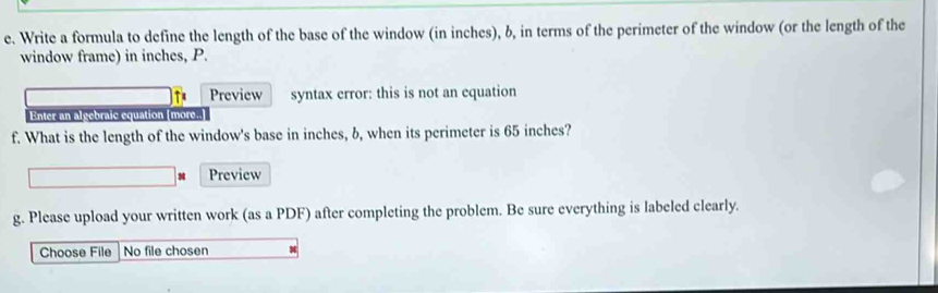 Solved: Write a formula to define the length of the base of the window ...