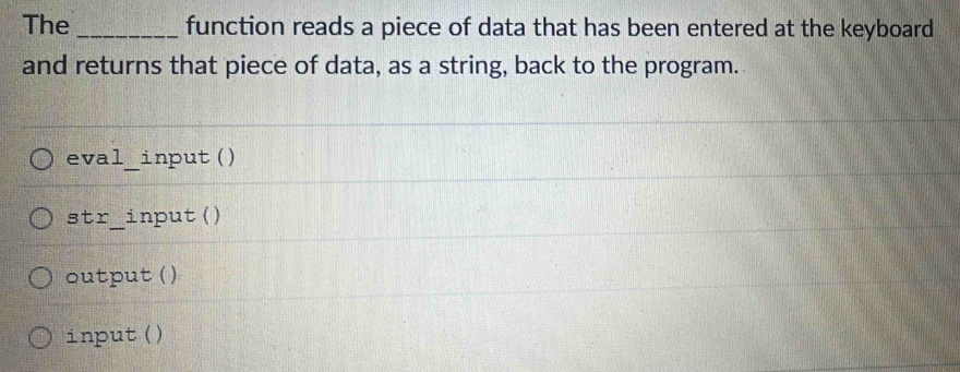Solved: The _function reads a piece of data that has been entered at ...