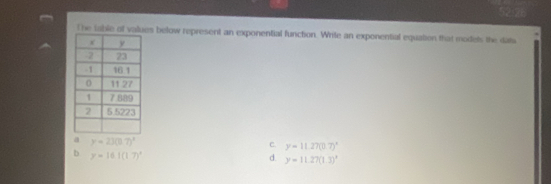 Solved: The table of values below represent an exponential function ...