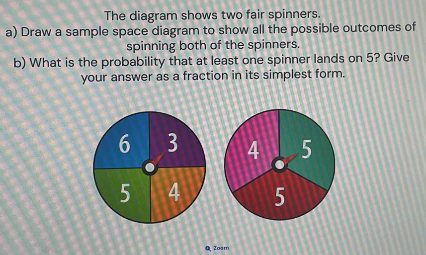 Solved: The diagram shows two fair spinners. a) Draw a sample space ...