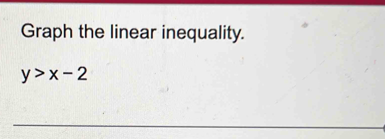 Graph the linear inequality.
y>x-2