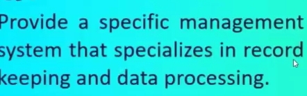 Provide a specific management 
system that specializes in record 
keeping and data processing.