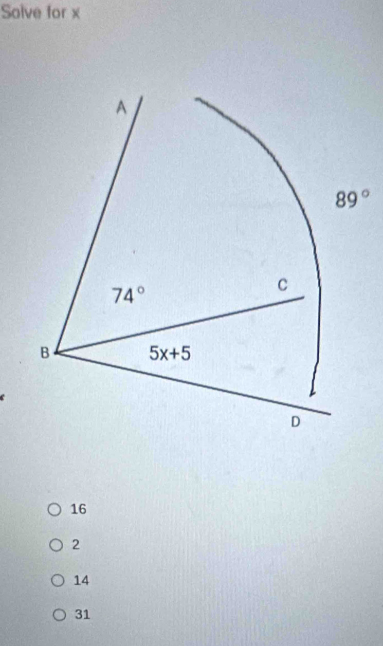 Solve for x
16
2
14
31