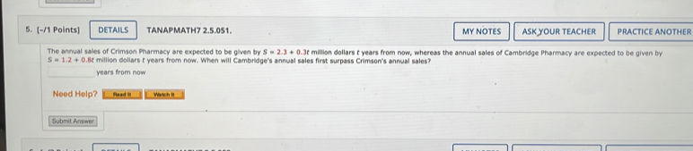 Solved: DETAILS TANAPMATH7 2.5.051. MY NOTES ASK YOUR TEACHER PRACTICE ...