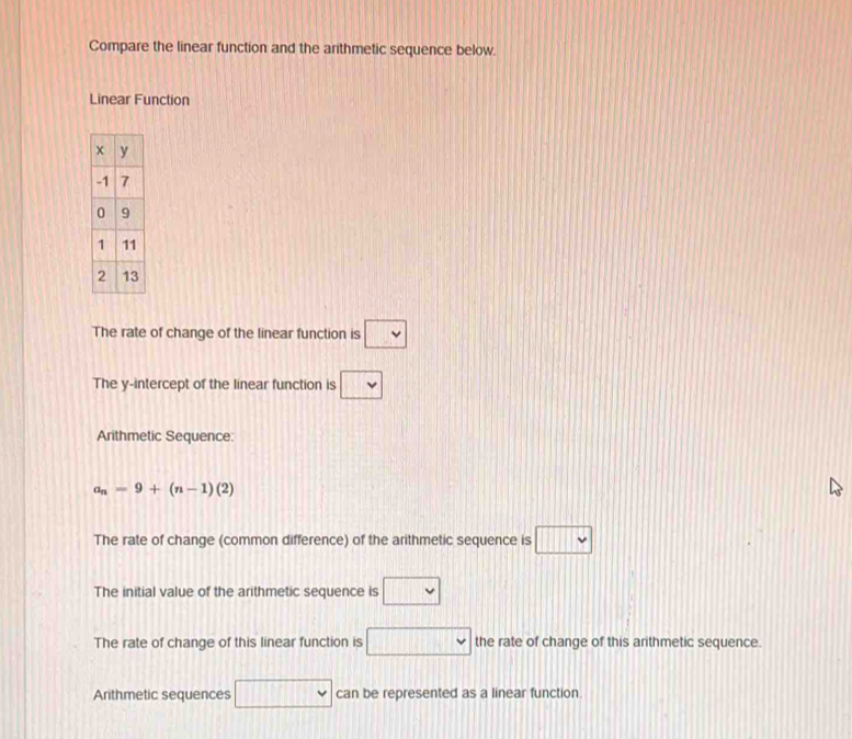 Compare the linear function and the arithmetic sequence below. Linear ...