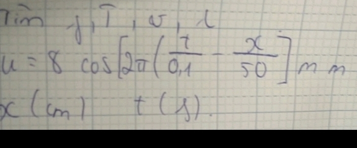 im
u=8cos [2π ( 7/0.1 - x/50 ]mm
x(cm)+(s).