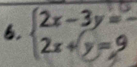 beginarrayl 2x-3y=- 2x+y=9endarray.