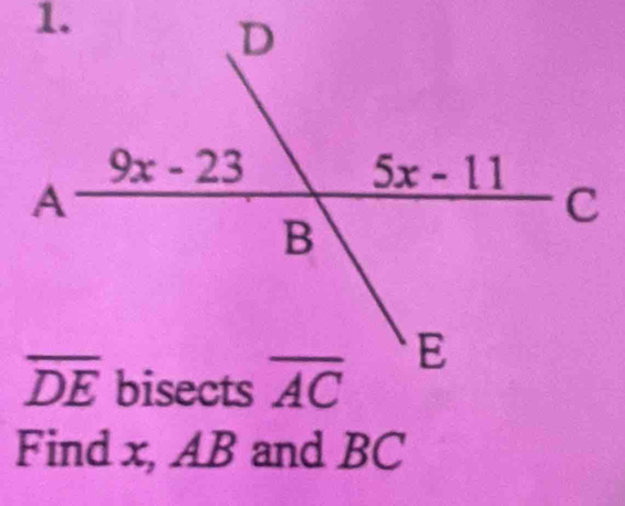 Find x, AB and BC