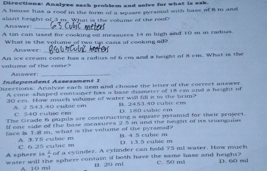Solved: Directions: Analyze each problem and solve for what is ask. A ...