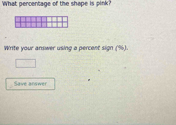 What percentage of the shape is pink? 
Write your answer using a percent sign (%). 
Save answer