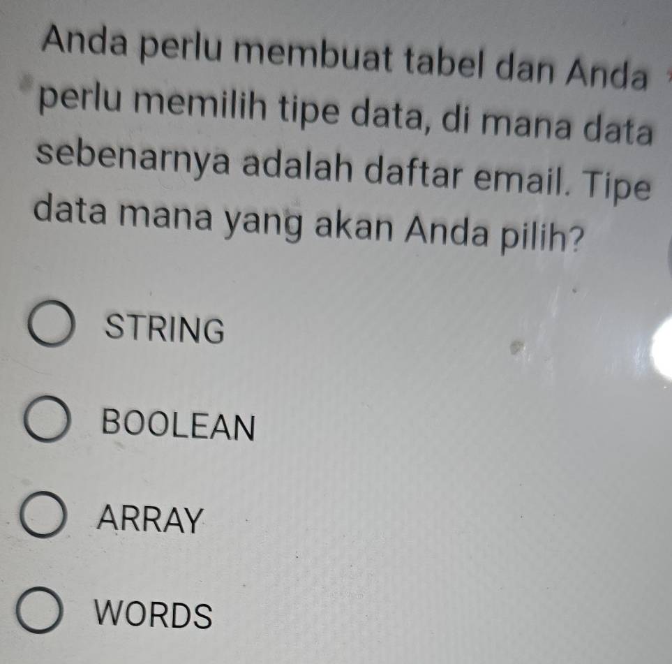 Telah dijawab:Anda perlu membuat tabel dan Anda perlu memilih tipe data ...