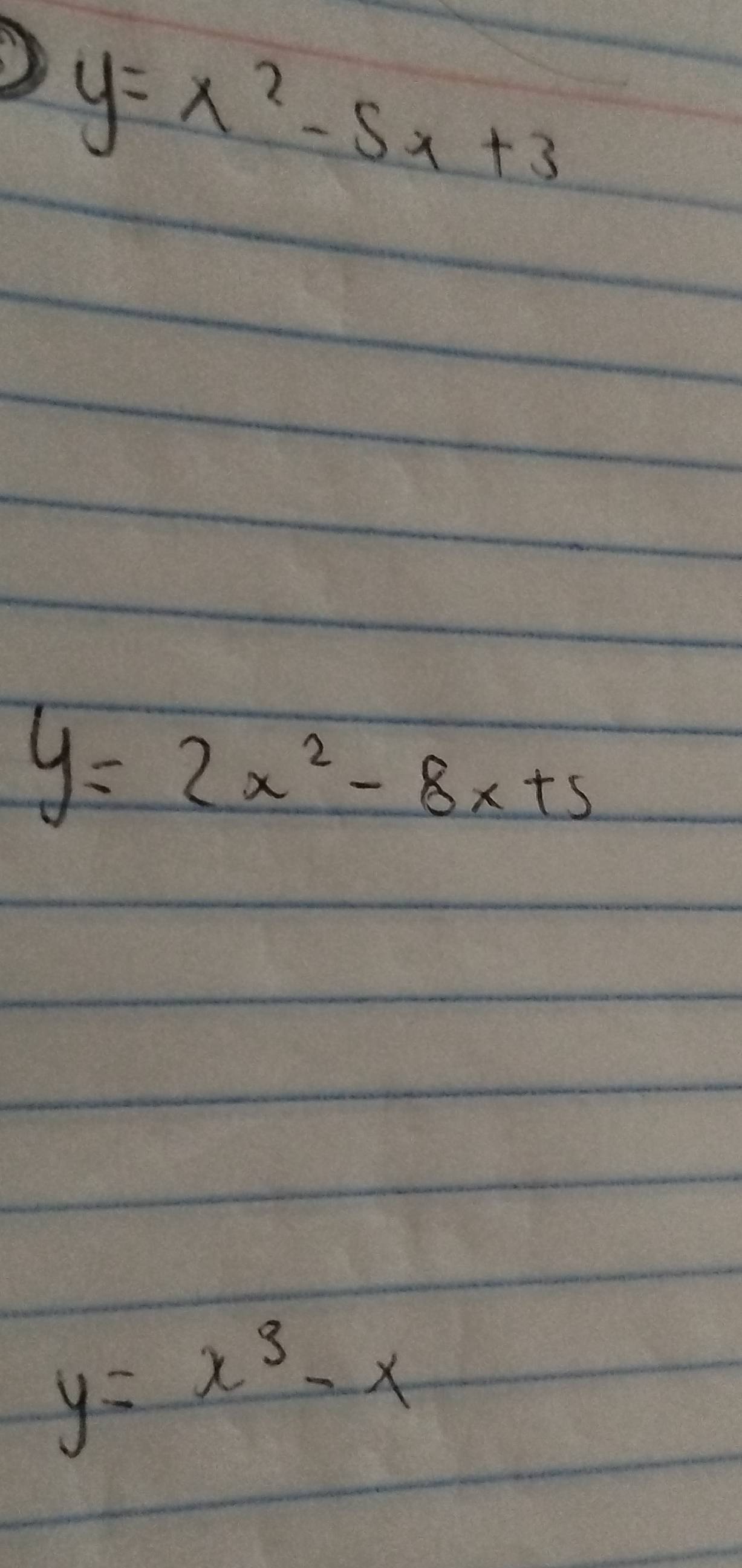 y=x^2-5x+3
y=2x^2-8x+5
y=x^3-x