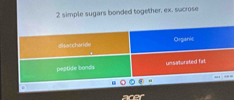 simple sugars bonded together, ex, sucrose
95