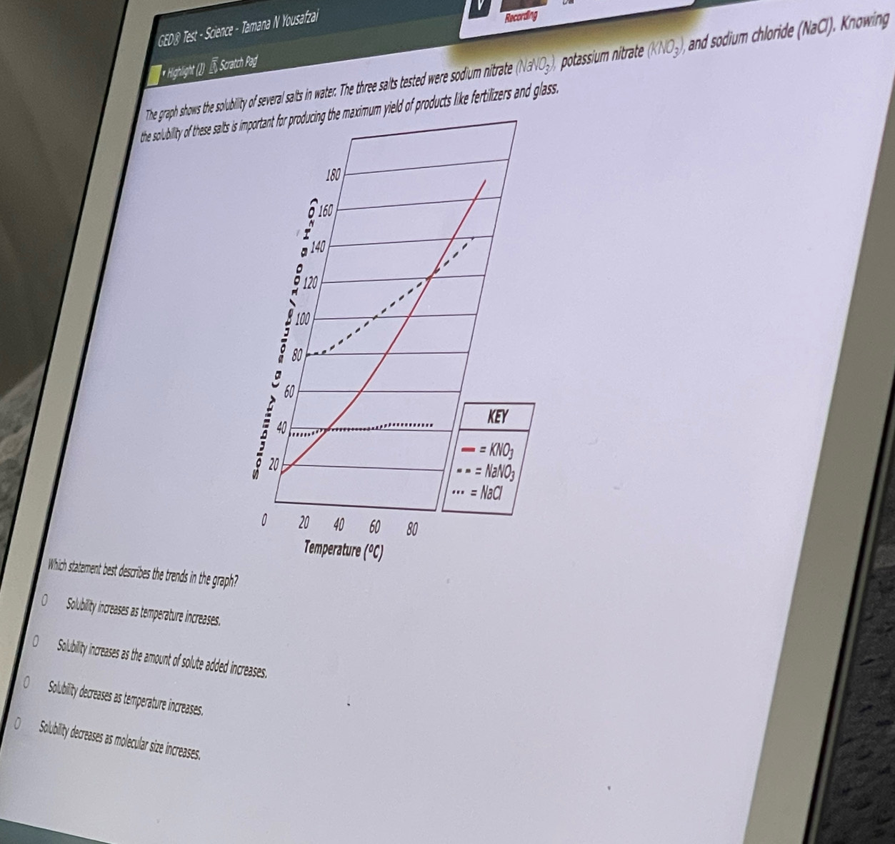 Solved: GED® Test - Science - Tamana N Yousafzai V Recording * Higlight ...