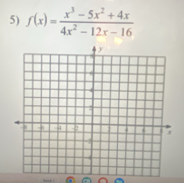 f(x)= (x^3-5x^2+4x)/4x^2-12x-16 
Dosk 1