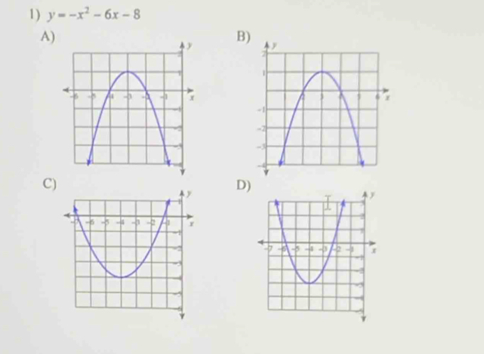 y=-x^2-6x-8
A) 
B) 
C 
D