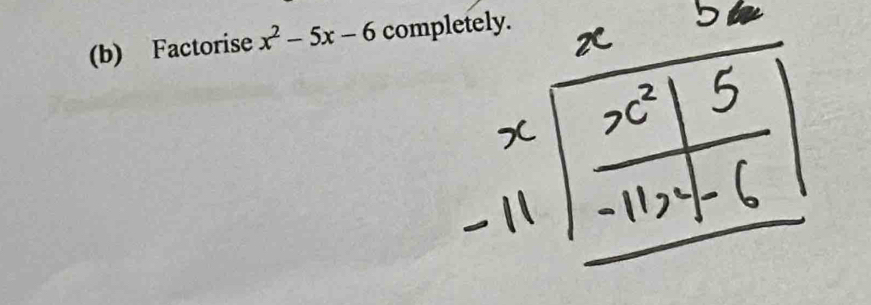 Factorise x^2-5x-6 completely.