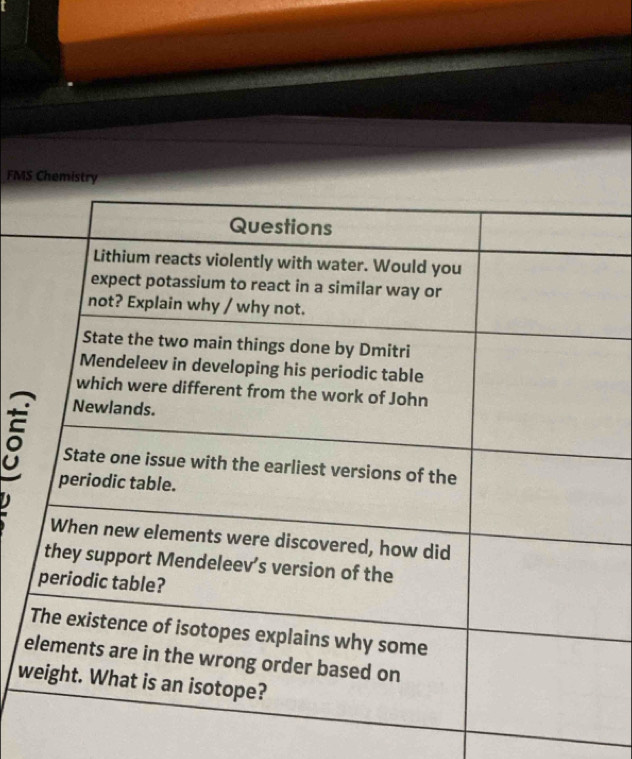 FMS Chemistry 
D 
e 
w