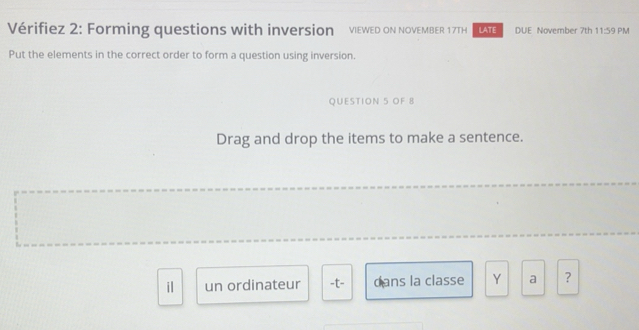 Solved: Vérifiez 2: Forming questions with inversion viewed on noveMBER ...