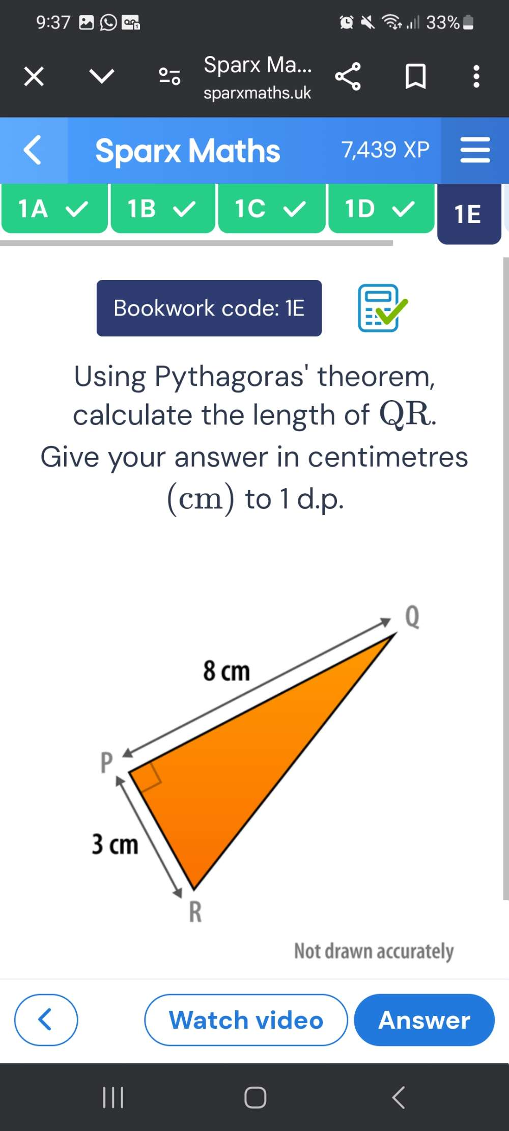 Solved: Sparx Ma... sparxmaths.uk Sparx Maths 7,439 XP 1A 1B 1C 1D 1E ...