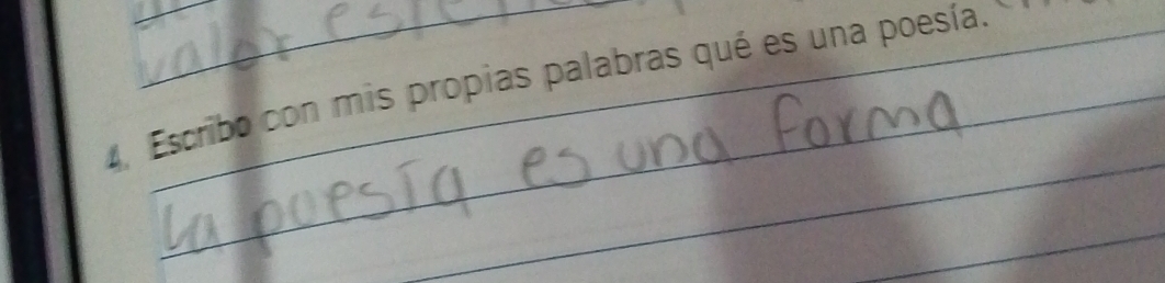 Escribo con mis propias palabras qué es una poesía. 
_ 
__ 
_ 
_