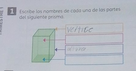 Escribe los nombres de cada una de las partes 
del siguiente prisma.