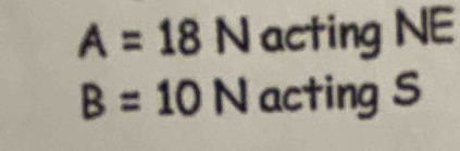 A=18N acting NE
B=10N acting S