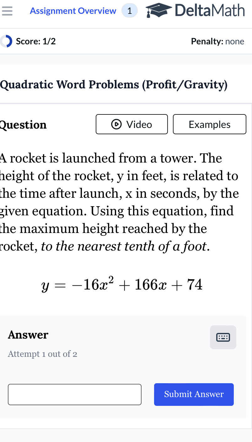 Solved: Assignment Overview 1 DeltaMath Score: 1/2 Penalty: none ...