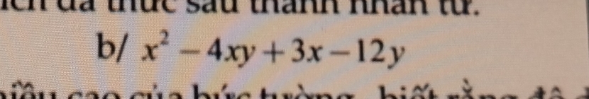 ich đa thức sau thành Khán từ. 
b/ x^2-4xy+3x-12y
a h