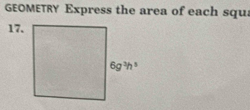 GEOMETRY Express the area of each squa
17.