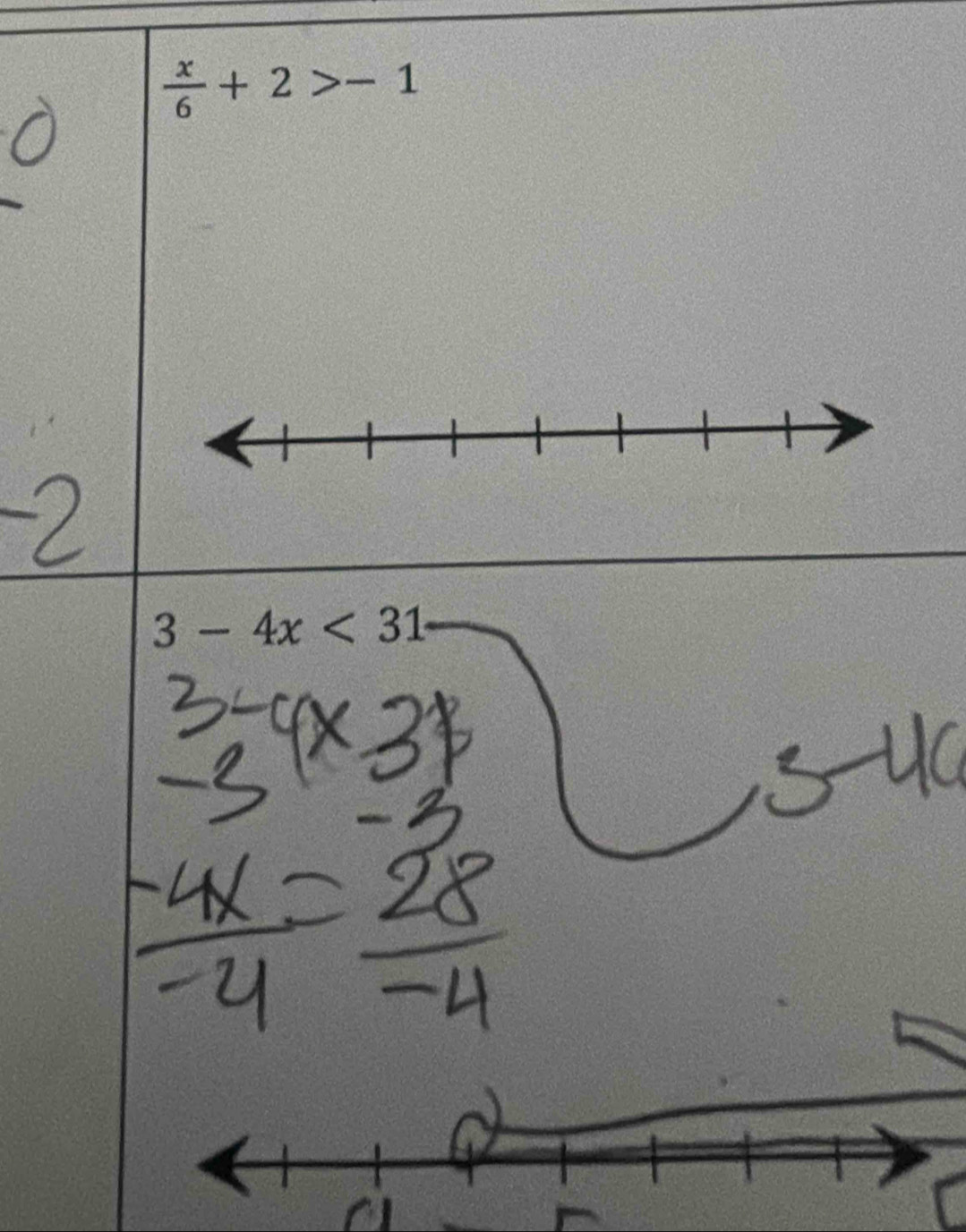  x/6 +2>-1
3-4x<31</tex>
