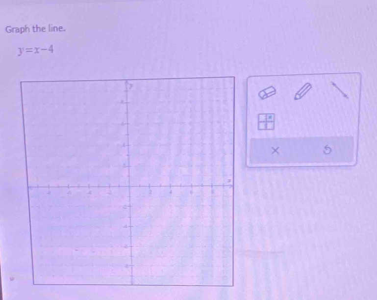 Graph the line.
y=x-4
 ix/i 
× 5