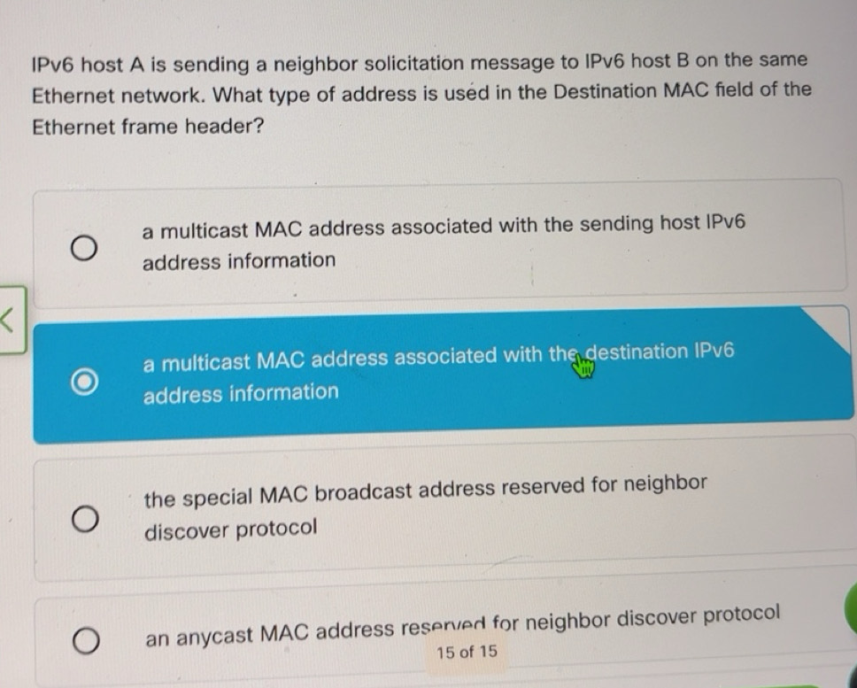 Solved: IPv6 host A is sending a neighbor solicitation message to IPv6 ...