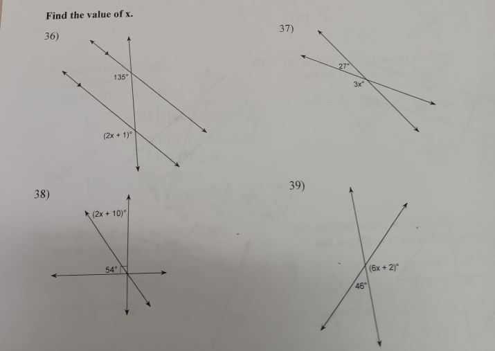 Find the value of x.
37)
39)
38